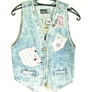 Pinot Noir Denim Vest S Patchwork Vented Back New